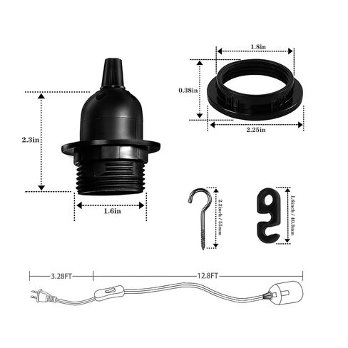 قم بتوصيل مجموعة مقبس ضوء قلادة - طقم مصباح سلك مصباح معلق 16 قدمًا ، سلك تمديد مقبس المصباح E26/E27 مع مفتاح التشغيل/الإيقاف ، حلقات المقبس ، حزمة ، أبيض in Kuwait