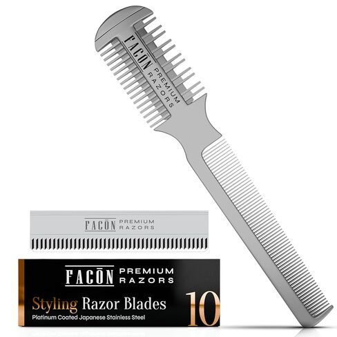 Facón المهنية الحلاقة الشعر مشط قطع التصميم ترقق التركيب المزدوج حافة المشكل الحلاقة + 10 شفرات بديلة in Kuwait