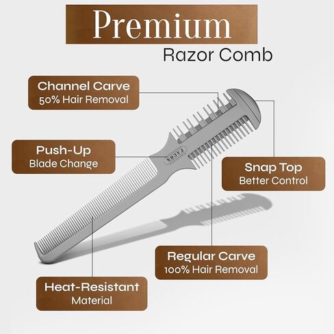 Facón المهنية الحلاقة الشعر مشط قطع التصميم ترقق التركيب المزدوج حافة المشكل الحلاقة + 10 شفرات بديلة in Kuwait