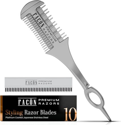 Facón المهنية الحلاقة الشعر مشط قطع التصميم ترقق التركيب المزدوج حافة المشكل الحلاقة + 10 شفرات بديلة in Kuwait
