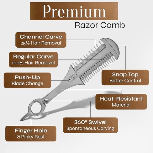 Facón المهنية الحلاقة الشعر مشط قطع التصميم ترقق التركيب المزدوج حافة المشكل الحلاقة + 10 شفرات بديلة in Kuwait