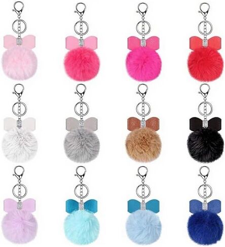 BetterJonny 12 PCS Colored Heart Pom pomchain ، 2.4inch multicolor شكل القلب شكل الكرة الرقيقة فو فرو مفاتي in Saudi Arabia