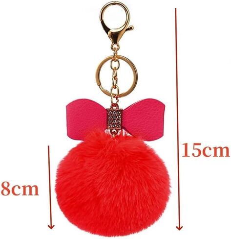 BetterJonny 12 PCS Colored Heart Pom pomchain ، 2.4inch multicolor شكل القلب شكل الكرة الرقيقة فو فرو مفاتي in Saudi Arabia