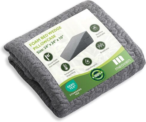 Wedge Pillow Cover for 24x24x10 Bed Wedge Pillow, Hypoallergenic 100% Bamboo Fibers,Replacement Wedge Pillow Case Cover with Zipper & Pockets in Saudi Arabia