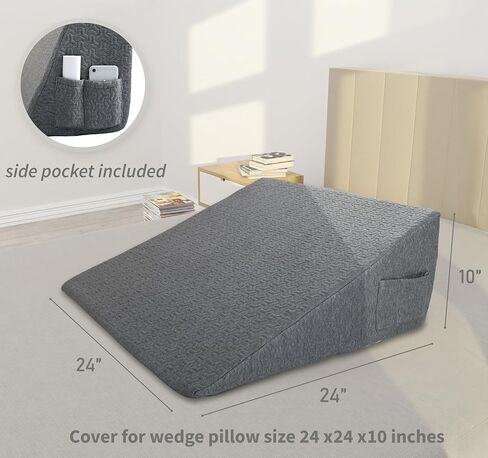 Wedge Pillow Cover for 24x24x10 Bed Wedge Pillow, Hypoallergenic 100% Bamboo Fibers,Replacement Wedge Pillow Case Cover with Zipper & Pockets in Saudi Arabia