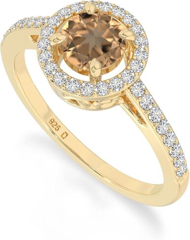 Round Natural Gemstone Halo Rings for Women in 925 Silver/18K Yellow/Rose Gold Vermeil, Birthstone Jewelry Gifts for Her Birthday, Wedding Anniversary, Christmas, Mothers Day, Graduation in Saudi Arabia