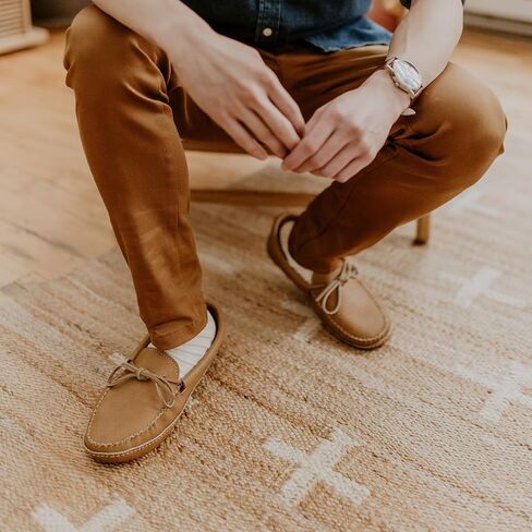 Laurentian Chief Moccasin Slippers for Men with Canada Quality Genuine Cowhide Leather, Single Lacing, Durable Comfortable Stylish Shoes for House Indoor in Kuwait