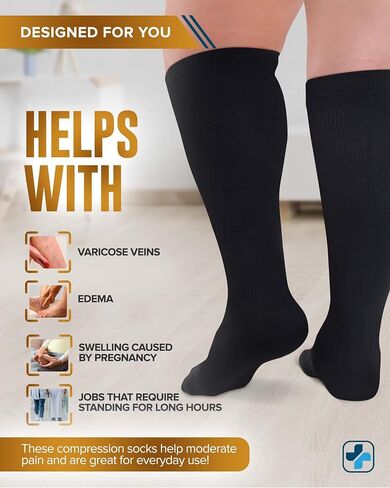 جوارب ضغط نحاسية مقاس كبير من Doctor's Select عريضة الساق - زوجان | يصل إلى 6XL | 20-30 ملم زئبق | أسود | جوارب ضغط للنساء واسعة الساق | جوارب ضغط واسعة جدًا للنساء in Saudi Arabia