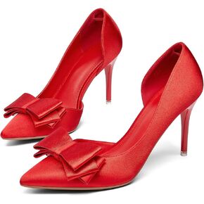 Womens Bow Heels Closed Pointed Toe Dress Shoes Stiletto Slip on Wedding Pumps in Kuwait