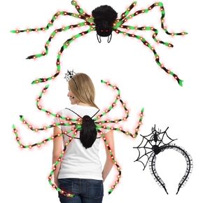 XunYee 3 Pcs Halloween Plush Spider Costume Spider Costume Women Include Plush Spider Costume with Purple Led Lights Spider Hair Hoop Spider Web Temporary Tattoos Stickers Adult Halloween Accessory in Kuwait