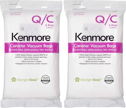 أكياس مكنسة C Q من Kenmore HEPA - أكياس Kenmore and Sears Style Q/C للمكانس الكهربائية الأسطوانية. يناسب أيضًا Kenmore 5055، 50557، 50558. رقم القطعة 20-53292. عبوة من 6 أكياس صناعية ممتازة من هيبا in Kuwait