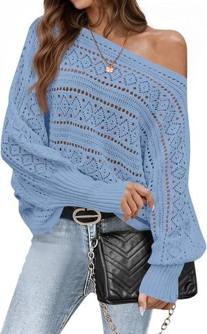 Saodimallsu Womens Off The Shoulder Sweaters Fall 2025 Oversized Knit Batwing Long Sleeve Crochet Pullover Sweater Tops in Saudi Arabia