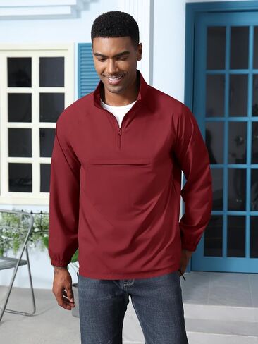 Aulemen Men's Casual Quarter Zip Pullover-Athletic Lightweight Jackets Hiking Golf for Men Mock Neck with Pockets in Kuwait