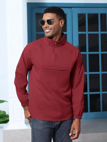 Aulemen Men's Casual Quarter Zip Pullover-Athletic Lightweight Jackets Hiking Golf for Men Mock Neck with Pockets in Kuwait