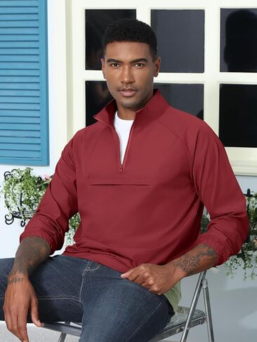 Aulemen Men's Casual Quarter Zip Pullover-Athletic Lightweight Jackets Hiking Golf for Men Mock Neck with Pockets in Kuwait