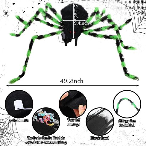 XunYee 3 Pcs Halloween Plush Spider Costume Spider Costume Women Include Plush Spider Costume with Purple Led Lights Spider Hair Hoop Spider Web Temporary Tattoos Stickers Adult Halloween Accessory in Kuwait