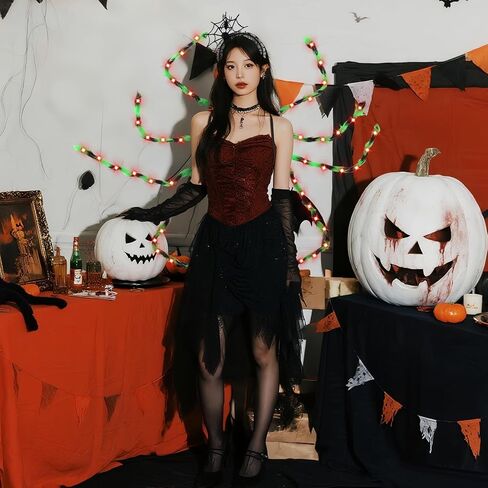 XunYee 3 Pcs Halloween Plush Spider Costume Spider Costume Women Include Plush Spider Costume with Purple Led Lights Spider Hair Hoop Spider Web Temporary Tattoos Stickers Adult Halloween Accessory in Kuwait