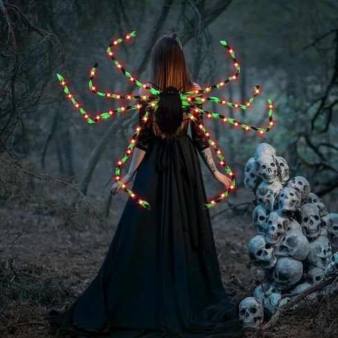 XunYee 3 Pcs Halloween Plush Spider Costume Spider Costume Women Include Plush Spider Costume with Purple Led Lights Spider Hair Hoop Spider Web Temporary Tattoos Stickers Adult Halloween Accessory in Kuwait