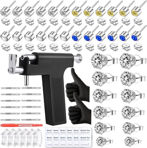 Self Ear Piercing Gun Kit with 12Pairs of CZ Ear Stud Piercing Tools with Multi-Purpose Ear Gun for Salon and Home Use in Saudi Arabia