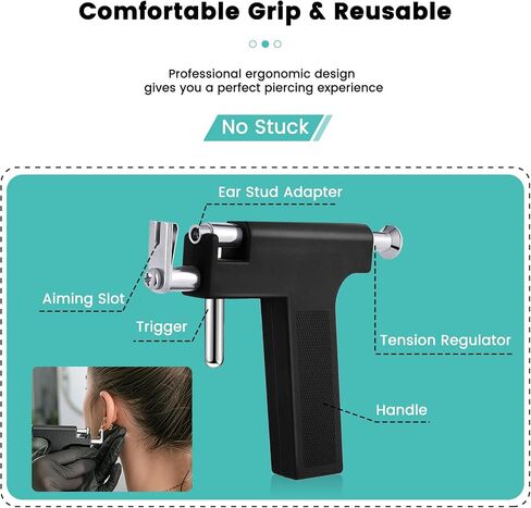 Self Ear Piercing Gun Kit with 12Pairs of CZ Ear Stud Piercing Tools with Multi-Purpose Ear Gun for Salon and Home Use in Saudi Arabia