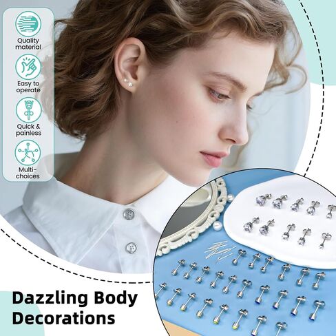 Self Ear Piercing Gun Kit with 12Pairs of CZ Ear Stud Piercing Tools with Multi-Purpose Ear Gun for Salon and Home Use in Saudi Arabia