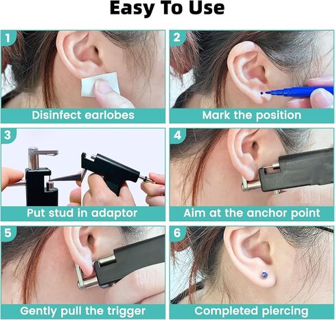 Self Ear Piercing Gun Kit with 12Pairs of CZ Ear Stud Piercing Tools with Multi-Purpose Ear Gun for Salon and Home Use in Saudi Arabia