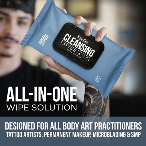 Wipe Outz Cleansing Tattoo Wipes for During Tattooing & Tattoo After Care, All in One Tattoo Cleaning Wipes to Clean Skin, Alcohol Free Tattoo Green Soap Wipes for Tattooing, 40-Count (1 Pack) in Saudi Arabia