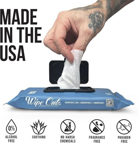 Wipe Outz Cleansing Tattoo Wipes for During Tattooing & Tattoo After Care, All in One Tattoo Cleaning Wipes to Clean Skin, Alcohol Free Tattoo Green Soap Wipes for Tattooing, 40-Count (1 Pack) in Saudi Arabia