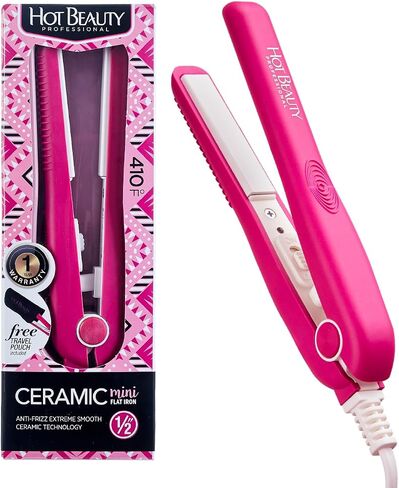 Hot Beauty Professional Ceramic Mini Flat Iron 1/2" Anti-Frizz Extreme Smooth (Violet) Travel Pouch Included in Saudi Arabia