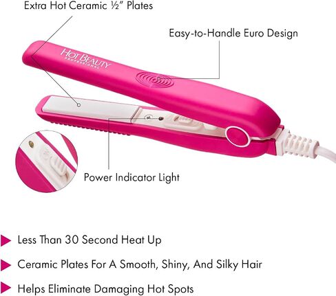 Hot Beauty Professional Ceramic Mini Flat Iron 1/2" Anti-Frizz Extreme Smooth (Violet) Travel Pouch Included in Saudi Arabia