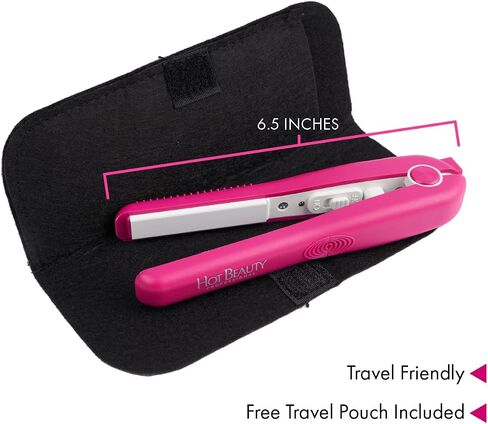 Hot Beauty Professional Ceramic Mini Flat Iron 1/2" Anti-Frizz Extreme Smooth (Violet) Travel Pouch Included in Saudi Arabia