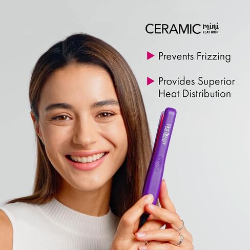 Hot Beauty Professional Ceramic Mini Flat Iron 1/2" Anti-Frizz Extreme Smooth (Violet) Travel Pouch Included in Saudi Arabia