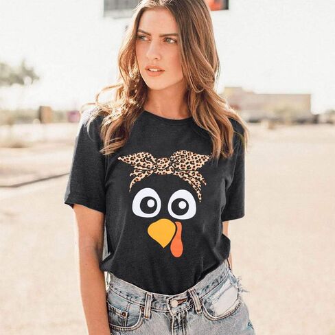 Gobble Thanksgiving Shirt Women Thanksgiving T-Shirt Funny Turkey Graphic Shirts Casual Short Sleeve Fall Tops in Kuwait