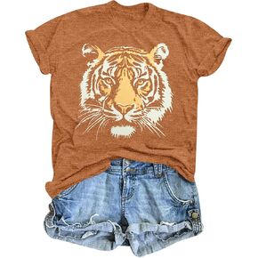 Tiger Shirt Women Vintage Animal Graphic T-Shirt Casual Short Sleeve Crewneck Tee Summer Loose Fit Tops in Kuwait