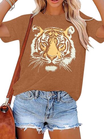 Tiger Shirt Women Vintage Animal Graphic T-Shirt Casual Short Sleeve Crewneck Tee Summer Loose Fit Tops in Kuwait