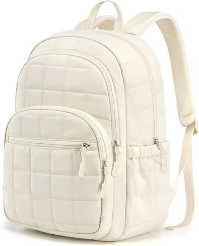 15.6 Inch Laptop Backpack Travel Quilted Casual Daypack for Women Water-Resistant Large Capacity Bag Pink in Saudi Arabia