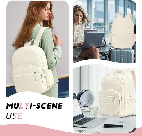 15.6 Inch Laptop Backpack Travel Quilted Casual Daypack for Women Water-Resistant Large Capacity Bag Pink in Saudi Arabia