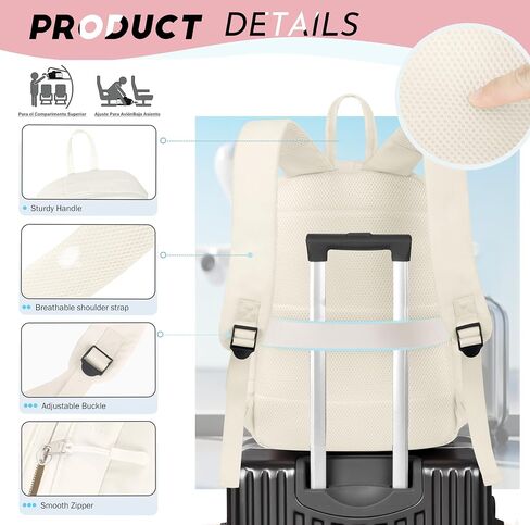 15.6 Inch Laptop Backpack Travel Quilted Casual Daypack for Women Water-Resistant Large Capacity Bag Pink in Saudi Arabia