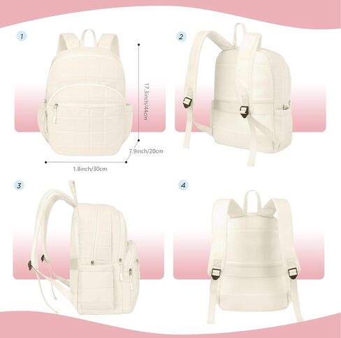 15.6 Inch Laptop Backpack Travel Quilted Casual Daypack for Women Water-Resistant Large Capacity Bag Pink in Saudi Arabia