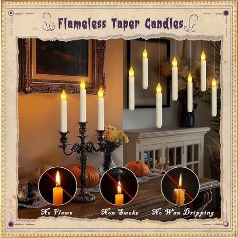 Homemory 12 Pcs Hanging Floating Candles with Remote, Harry Potter Floating Candles Witch Decors, Magic Flameless Taper Candles Battery Operated, LED Candlesticks for Christmas Decorations Kids Toys in Saudi Arabia