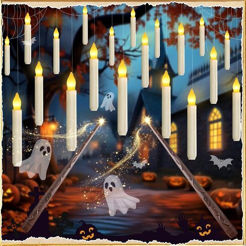 Homemory 12 Pcs Hanging Floating Candles with Remote, Harry Potter Floating Candles Witch Decors, Magic Flameless Taper Candles Battery Operated, LED Candlesticks for Christmas Decorations Kids Toys in Saudi Arabia