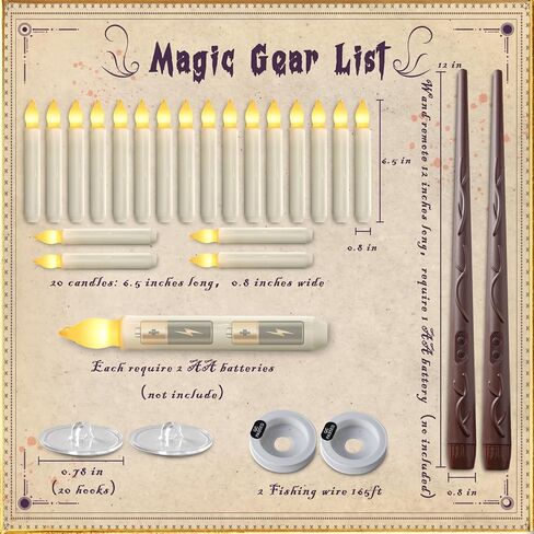 Homemory 12 Pcs Hanging Floating Candles with Remote, Harry Potter Floating Candles Witch Decors, Magic Flameless Taper Candles Battery Operated, LED Candlesticks for Christmas Decorations Kids Toys in Saudi Arabia
