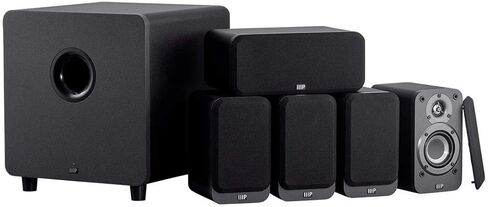 Monoprice HT-35 Premium 5.1-Channel Home Theater System - Charcoal, with Powered Subwoofer, Low Profile Speaker Grilles, Secure Mounting Option, Black (139357) in Saudi Arabia