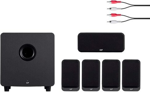 Monoprice HT-35 Premium 5.1-Channel Home Theater System - Charcoal, with Powered Subwoofer, Low Profile Speaker Grilles, Secure Mounting Option, Black (139357) in Saudi Arabia