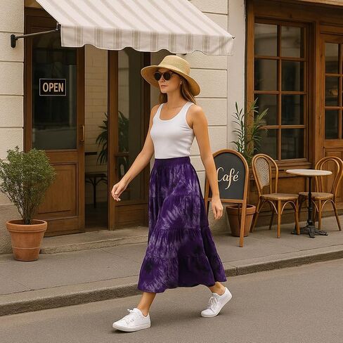 ATM Maxi Tiered Long Skirt Bohemian Elastic Waist Tie Dye Handmade Plus Size in Saudi Arabia