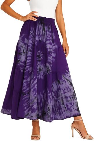 ATM Maxi Tiered Long Skirt Bohemian Elastic Waist Tie Dye Handmade Plus Size in Saudi Arabia