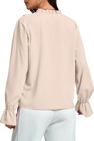 LYANER Women's Ruffle V Neck Solid Long Sleeve Chiffon Blouse Shirt Top in Saudi Arabia