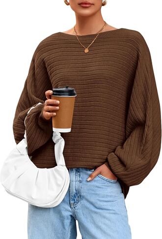 Prettygarden Women's Off the Counter Sweater Fall Fashion 2025 Pullover Long Sleeve Boat Neck Tops متماسكة مضلعة كبيرة الحجم in Saudi Arabia
