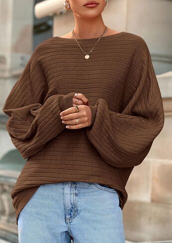 Prettygarden Women's Off the Counter Sweater Fall Fashion 2025 Pullover Long Sleeve Boat Neck Tops متماسكة مضلعة كبيرة الحجم in Saudi Arabia