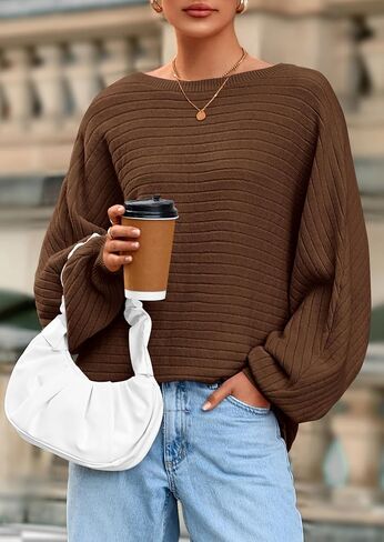 Prettygarden Women's Off the Counter Sweater Fall Fashion 2025 Pullover Long Sleeve Boat Neck Tops متماسكة مضلعة كبيرة الحجم in Saudi Arabia